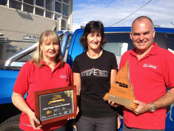 The management team showing off the award, from left to right:   Jenny Woodmass, Administration, Director Kay Brake, Event Director, and Hayden Dickason, Sponsorship & Communications Director.